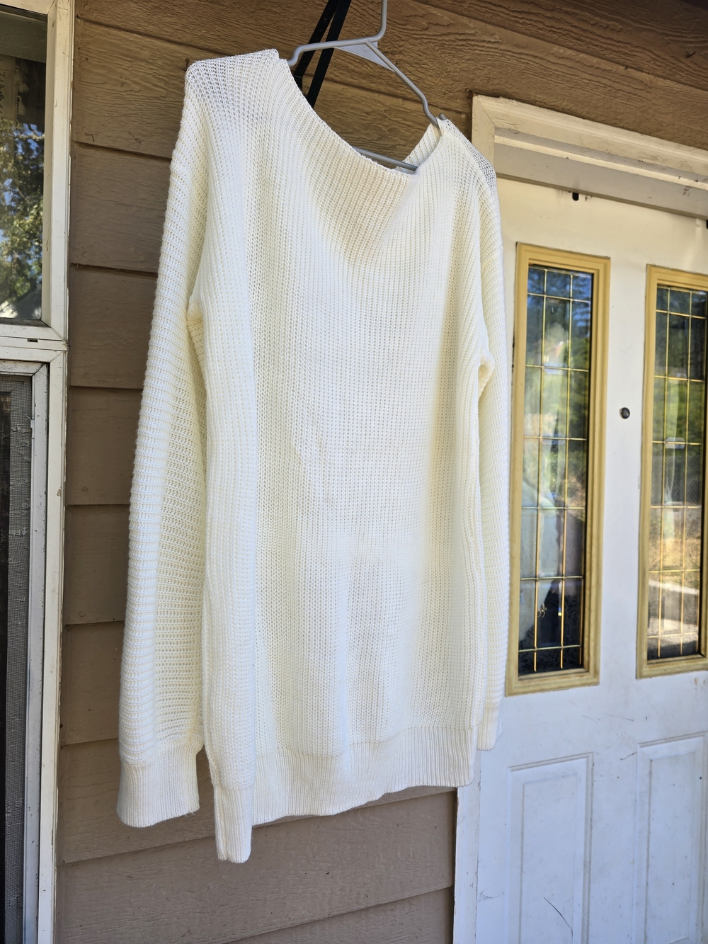 Cozy White Waffle Knit Sweater Dress - L/XL